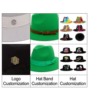 Flat brim wool felt fedora hats with custom logo and vintage graffiti patterns