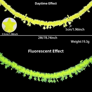 2M Fluorescent yellow star garland detail showing day and glowing nighttime effects