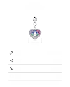 Macro detail of 925 sterling silver heart pendant with colorful zircon stones and dimensions