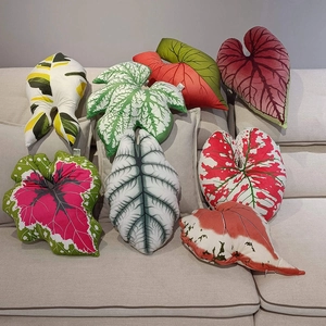 Leaf Shaped Pillow Creative Simulation Plant Soft Short Plush Caladium Monstera Begonia Decorative Cushion For Sofa Bed