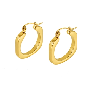 Polished 18K gold plated stainless steel U-shaped hoop earrings with wavy geometric design