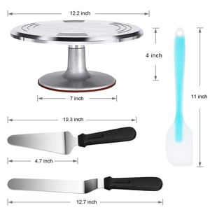 12-inch aluminum cake turntable set with spatulas and icing smoother for baking