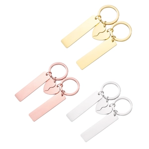 Keychain 304 Stainless Steel Mirror Polished Rectangle Bar Heart Pendant Valentine Birthday Gift Friendship Accessory