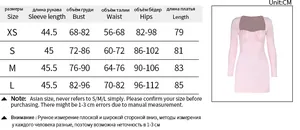 Detailed size chart for long sleeve bodycon dress showing CM measurements for XS to L