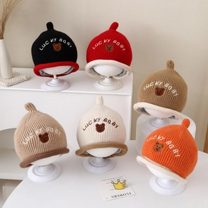 Bonnets en tricot pour bébé avec motif ours et doublure polaire chaude d'hiver