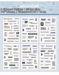 Detailed set of 6 vintage PET waterproof stickers with letters for creative scrapbooking
