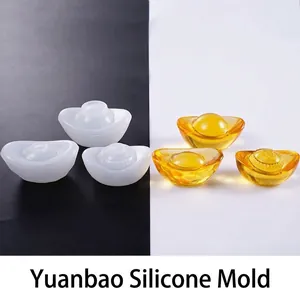 Yuan Bao gold ingot silicone mold for resin casting with finished product display
