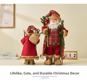 Detailed front and back view of a Santa doll ornament in red and green checkered fabric