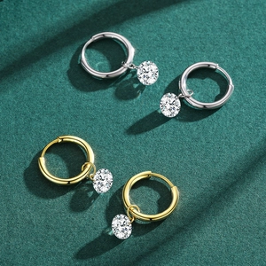 S925 sterling silver hoop earrings with clear round cubic zirconia in gold and silver