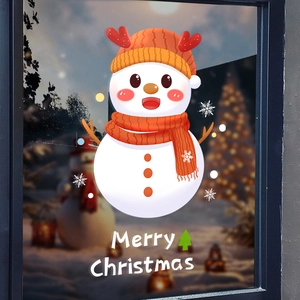 Christmas Snowman Window Sticker Static Cling PVC Double Sided Glass Decal Holiday Decor Cartoon Snowflake
