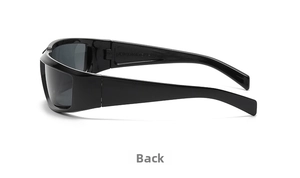 Detail view of Y2K sporty sunglasses temple showing size and model JH18138 markings