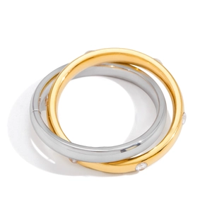 Minimalist interlocked stainless steel ring with 18k gold plating and paved crystals