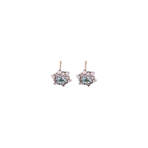 Elegant snowflake silver stud earrings with blue gemstone and white cubic zirconia