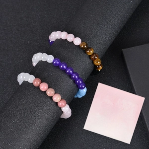 Braccialetti di perle naturali da 8mm in quarzo rosa e acquamarina per il benessere materno