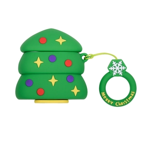 Coque AirPods en silicone arbre de Noël avec pendentif flocon de neige et étoiles