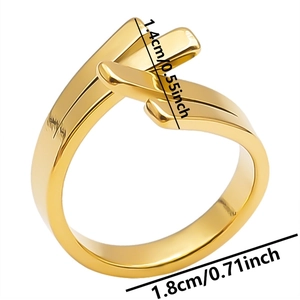 Detailed size view of geometric gold stainless steel ring with 1.8cm inner diameter