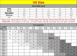 Detailed US size chart for men's zip-up cardigan showing measurements from S to XXL