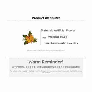 Detailed view of orange lily fabric flower hair clip with dimensions 19cm by 16cm