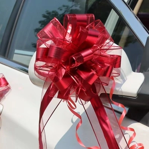 Large red wedding car rearview mirror bow ribbon decoration for bridal party floral decor
