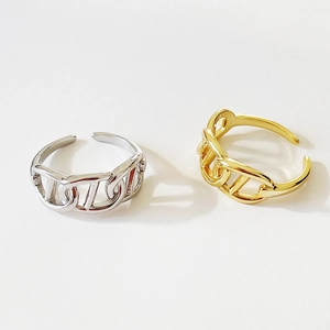 Adjustable 925 sterling silver anchor link rings in polished gold and silver finishes