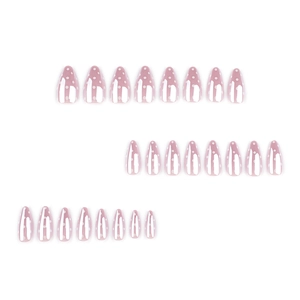 Faux ongles amande rose clair brillant avec pois blancs, ensemble complet de 24 pièces