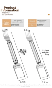 Detail view of 22cm stainless steel dual-purpose watermelon cutter and fork tool dimensions