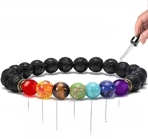 Lava rock stone essential oil diffuser bracelet with seven chakra natural gemstones