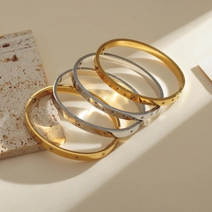 316L Stainless Steel Star Pattern Bangle Gold Silver Plated Rhinestone Inlaid Fashion Cuff Bracelet For Women Jewelry Gift