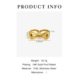 Info détaillée produit pour bague double noeud en acier 316L doré avec dimensions