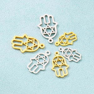 Hamsa Hand Pendants Stainless Steel Star Of David Charms Hollow Jewelry Making DIY Amulet Protection Symbol Accessory