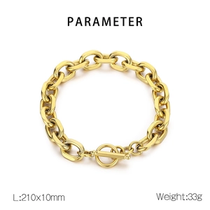 Detailed size and weight specs for gold stainless steel chunky chain bracelet with OT toggle