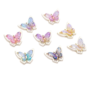 Set of 8 colorful alloy butterfly nail charms with iridescent wings for DIY manicure art