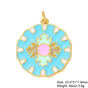 Macro view of a colorful enamel copper pendant with inlaid white zircon decorations
