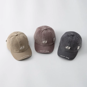 Kids Baseball Cap Cotton Corduroy Embroidered Letter B Adjustable Sun Hat For Toddler Baby Casual Style