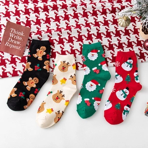 Damen Weihnachten Bestickt Slouch-Socken Süßer Cartoon Weihnachtsmann Schneemann Rentier Lebkuchenmann Festliche Mittelhoch Socken