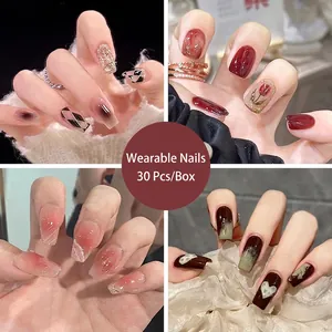 Press On Nails Artificial Fake Nail Tips Ballet Coffin Almond Shape Long Medium Gradient Blush Sweet Elegant For Women