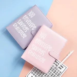 Pink and purple 100 envelope savings challenge binder with magnetic buckle and pen