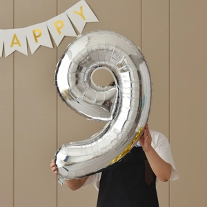 Large 40-inch silver number 9 foil balloon for birthday party and wedding decorations