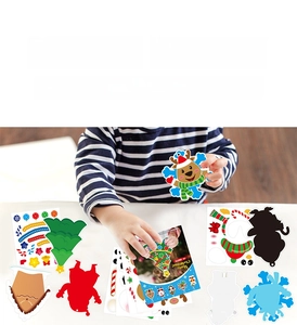 DIY Christmas card set with cartoon reindeer and Santa stickers for holiday crafts