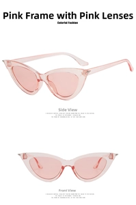 Macro detail of transparent pink cat-eye sunglasses with matching tinted lenses