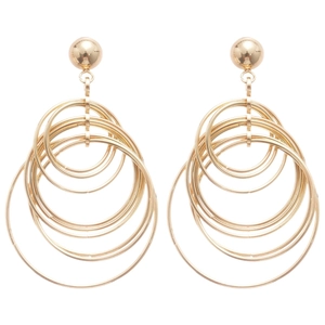 Elegant gold multi-layer concentric circle drop earrings with minimalist metallic finish