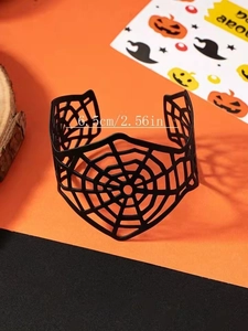 Detailed view of punk black spider web cuff bracelet with 6.5cm diameter measurement