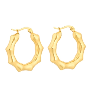 Eleganti orecchini a cerchio stile bambù in acciaio inossidabile placcato oro 18k