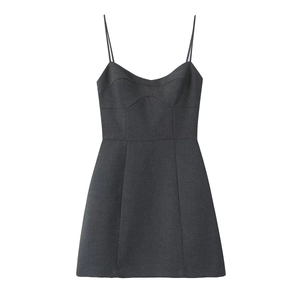 Chic charcoal grey bodycon mini dress with spaghetti straps in a sleek A-line silhouette
