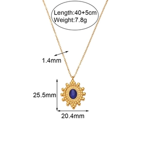 18K gold plated stainless steel crescent necklace with blue natural stone and size specs