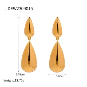 Minimalist gold teardrop earrings with a double water drop design and polished finish
