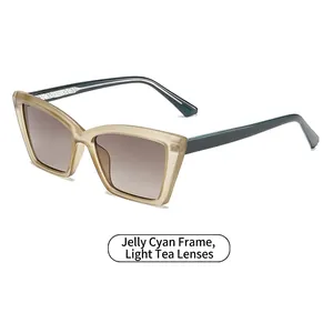 Chic jelly green cat eye sunglasses with light tea gradient lenses for women
