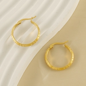 Elegant 18K gold-plated stainless steel hoop earrings with Greek fret pattern engraving