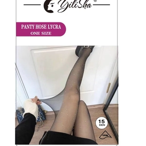 Collant noir 15D élastique orné de strass brillants et matière Lycra souple