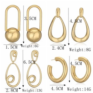 Detailed size and weight chart for four styles of hollow gold teardrop earrings
